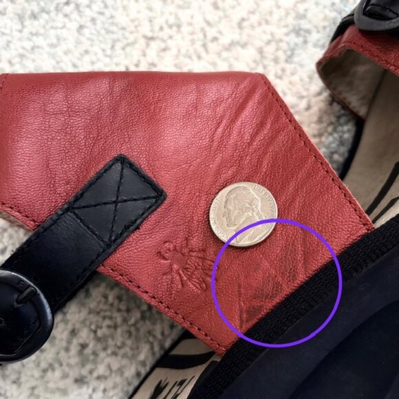 Fly London $218 Womens 38 US 7.5-8 Black Red Chunky Comfort Wedges Sandals Shoes - Picture 14 of 16